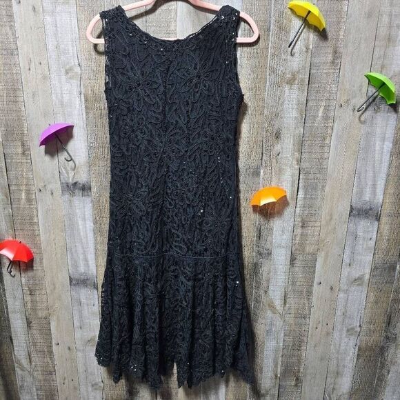 SM Collection Vintage Black Floral Lace Beaded Midi Dress - Picture 4 of 5
